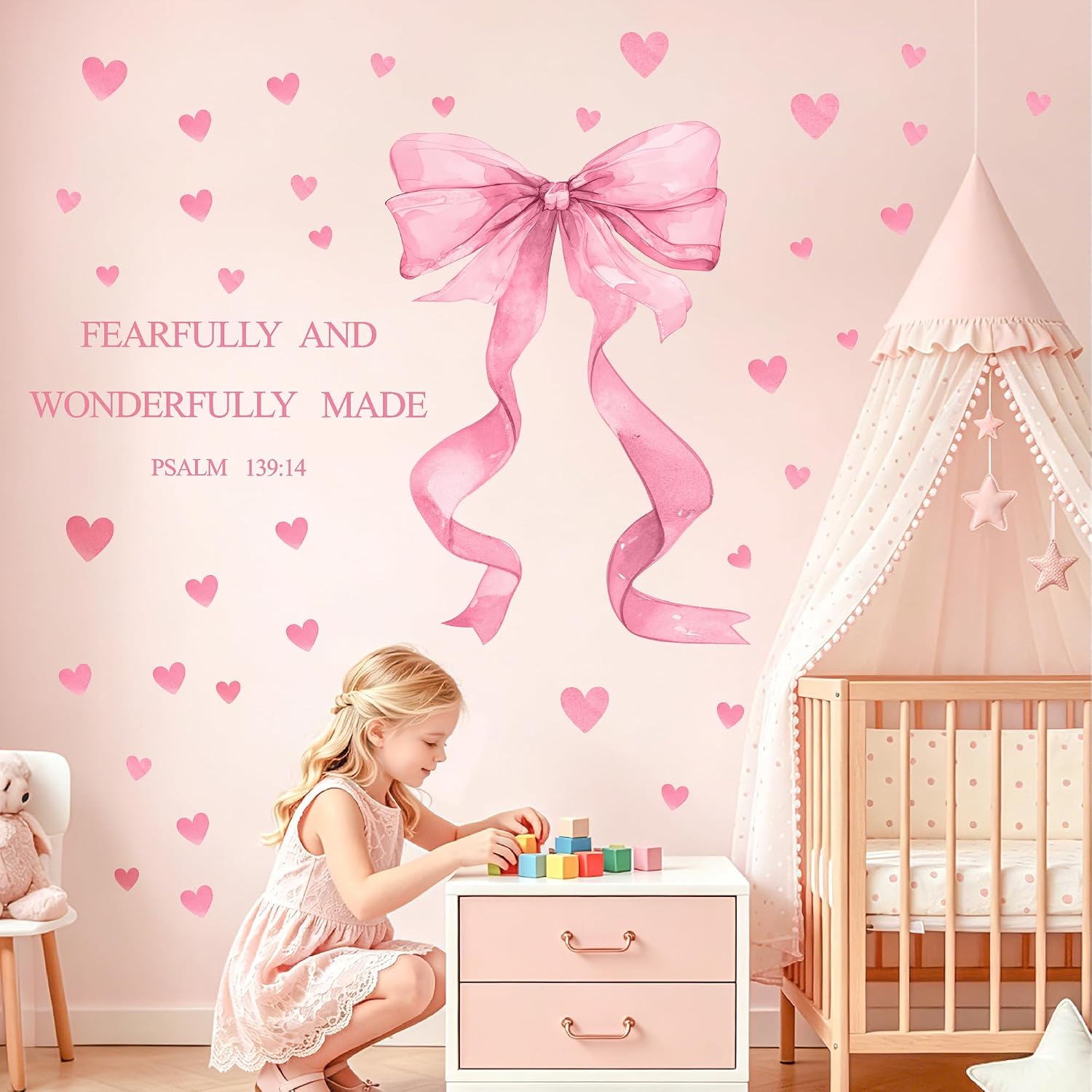 Pink Bow Wall Decor Stickers Inspirational Girls Room Wall Decals Peel and Stick / Large Pink Bow