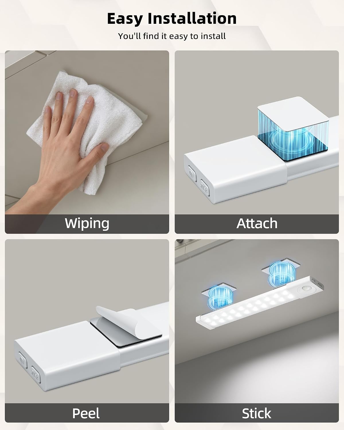 EZVALO Under Cabinet Lighting with Charging Station, 11.8'' Motion Sensor Light Indoor, 1500mAh Rechargeable LED Light