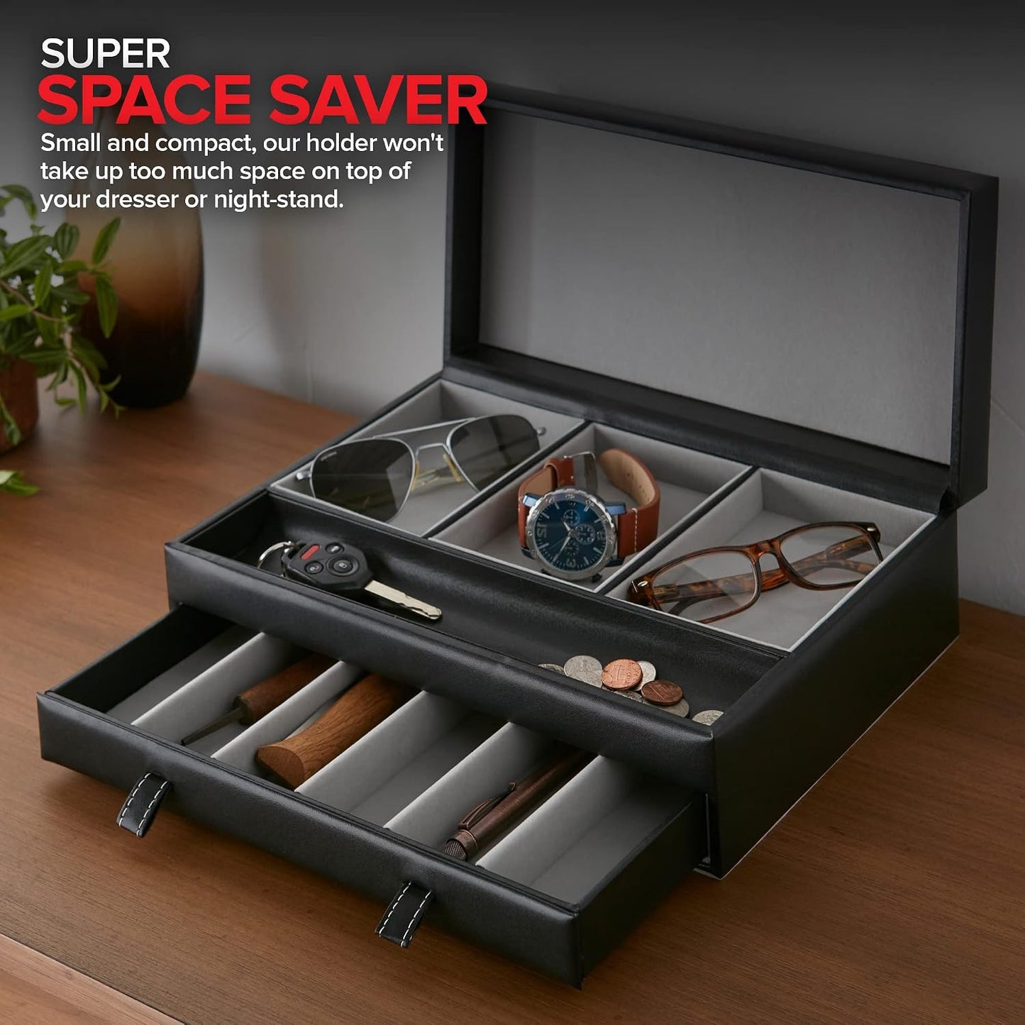 Stock Your Home Mens Valet Tray, Men's Jewelry Box, Night Stand Organizers and Storage, Bedside Table Organizer, Watch