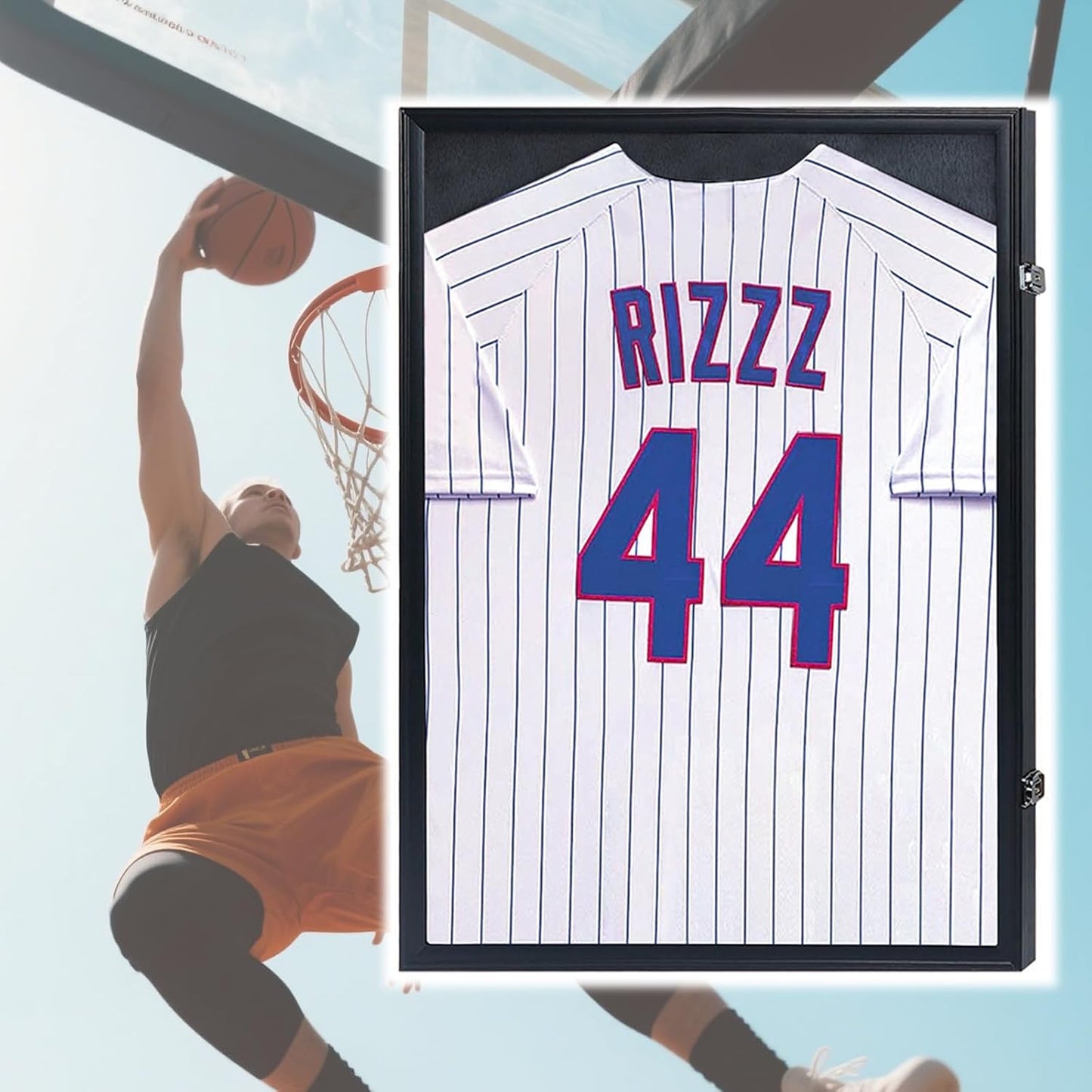 IHEIPYE Jersey Display Case Jersey Frame Large Shadow Box Black | Lockable, UV Protection, Hanger, Baseball Basketball