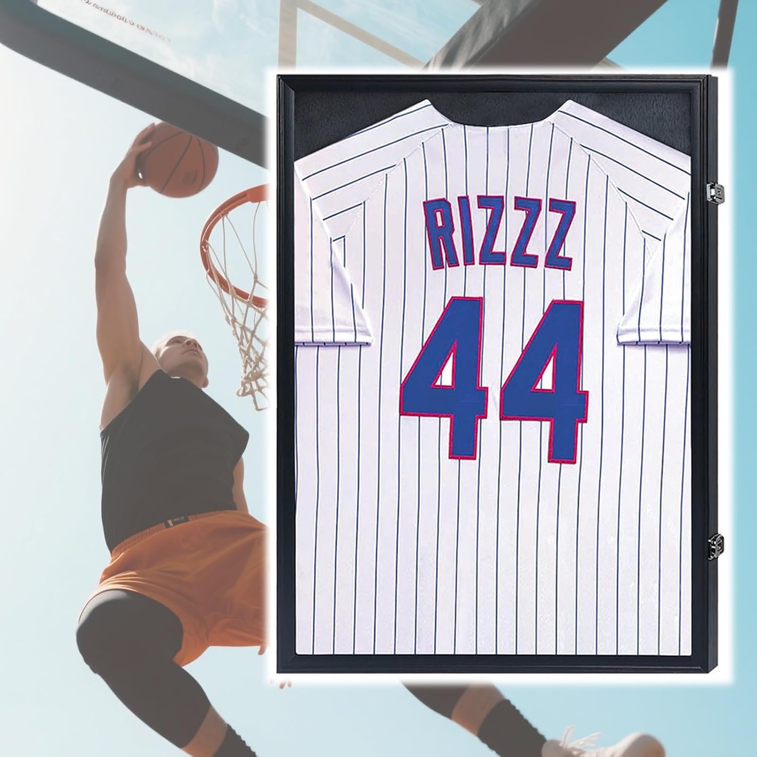 IHEIPYE Jersey Display Case Jersey Frame Large Shadow Box Black | Lockable, UV Protection, Hanger, Baseball Basketball