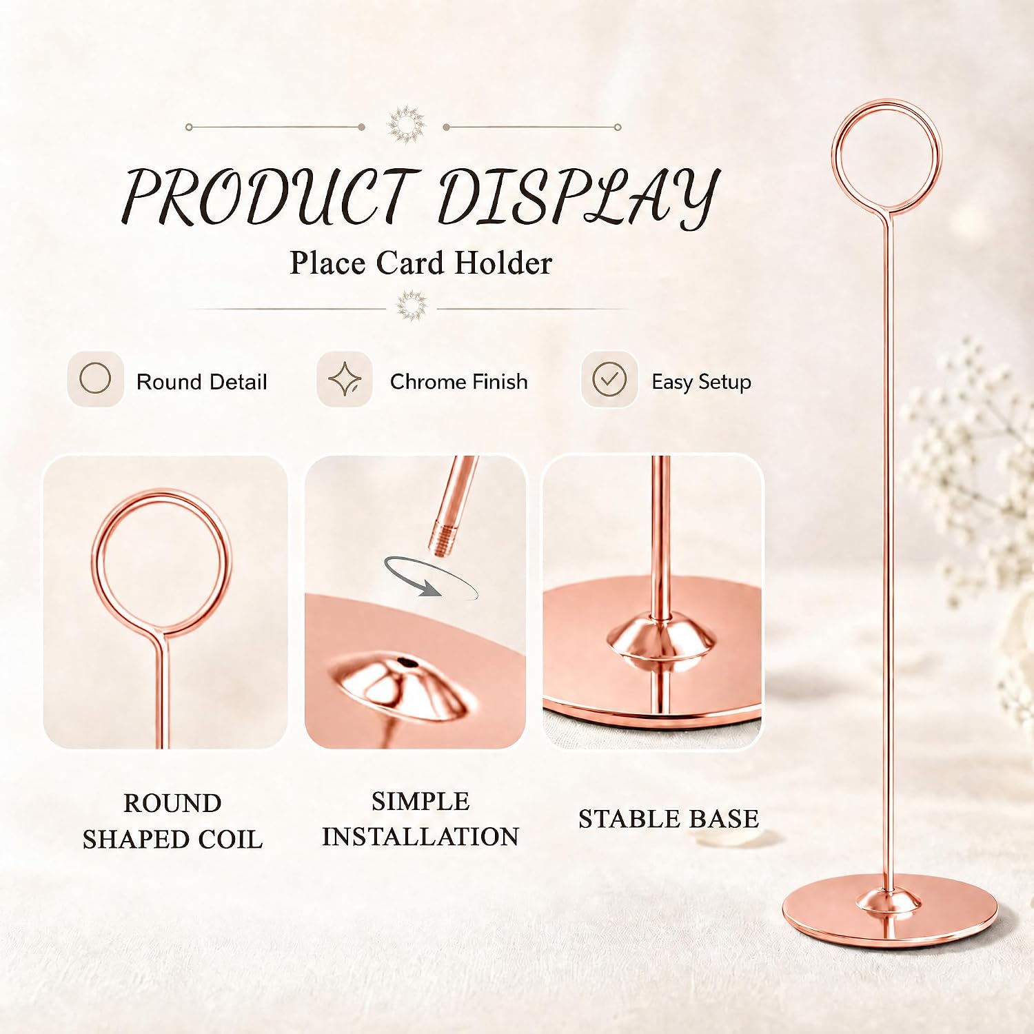Urban Deco 12 Inch Rosegold Steel Place Card Holder,16 Pack Table Number Holder