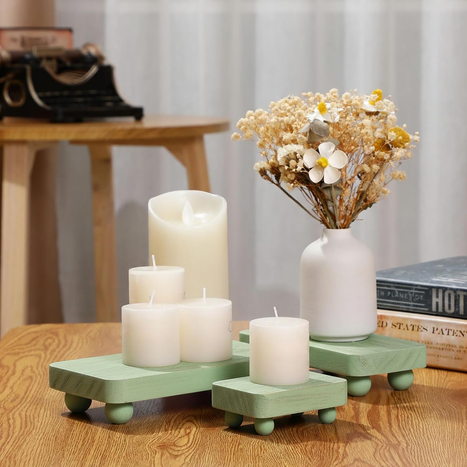 Wooden Risers for Display Pedestal Stand Wooden for Decor Farmhouse / Green / 8 x 4.3 / Set of 3