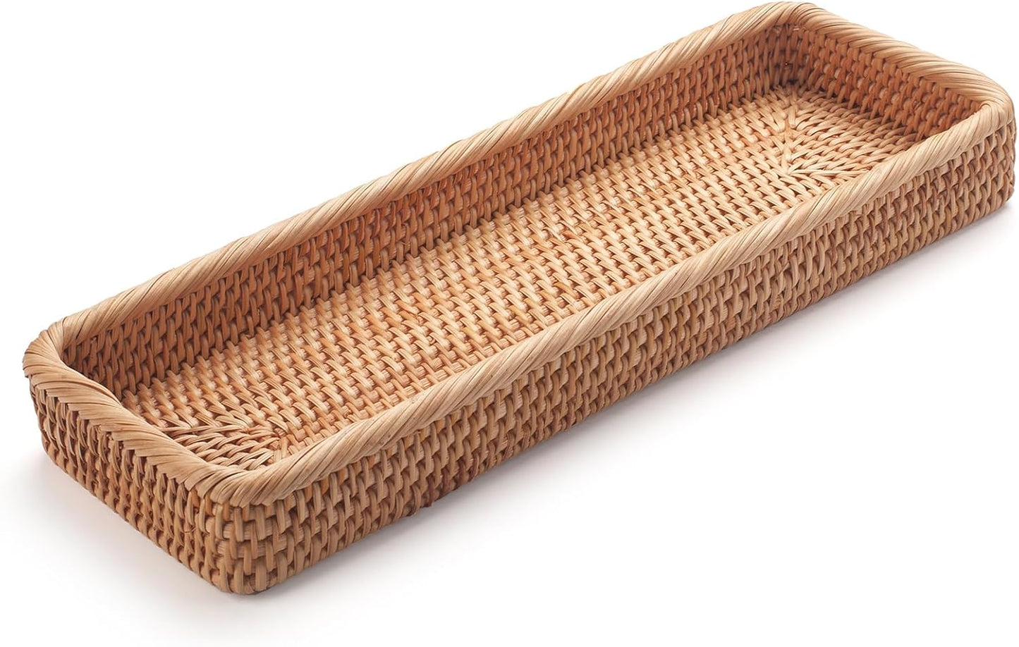 Rattan Bathroom Vanity Trays Toilet Tank Baskets Long Narrow Hand Towel / Natural / 16.3 x 6.1 x 2