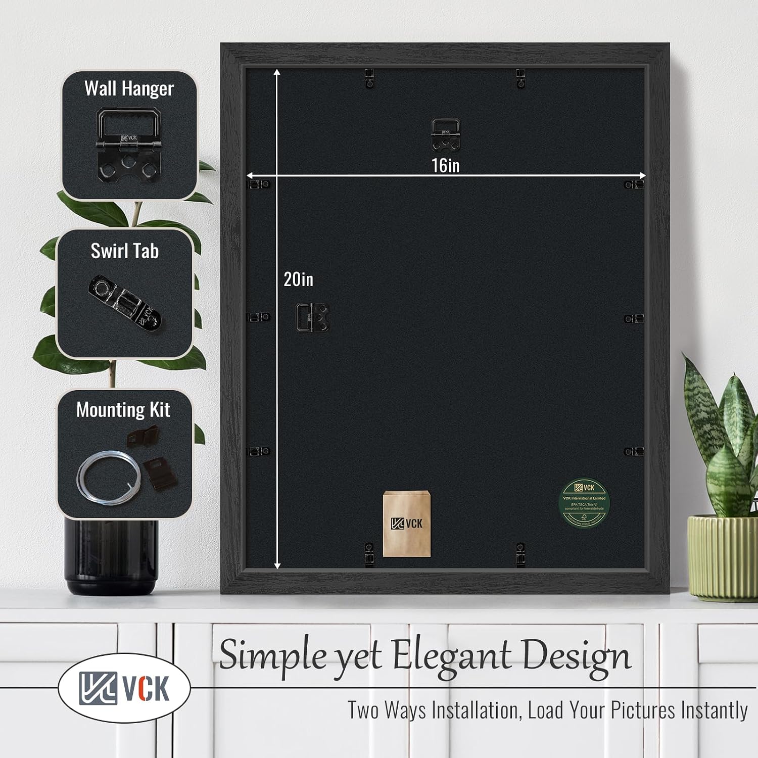 VCK 16x20 Picture Frames Set of 3, Black Woodgrain, Wall Hanging | Wide Border, Exclusive Woodgrain, Shatterproof