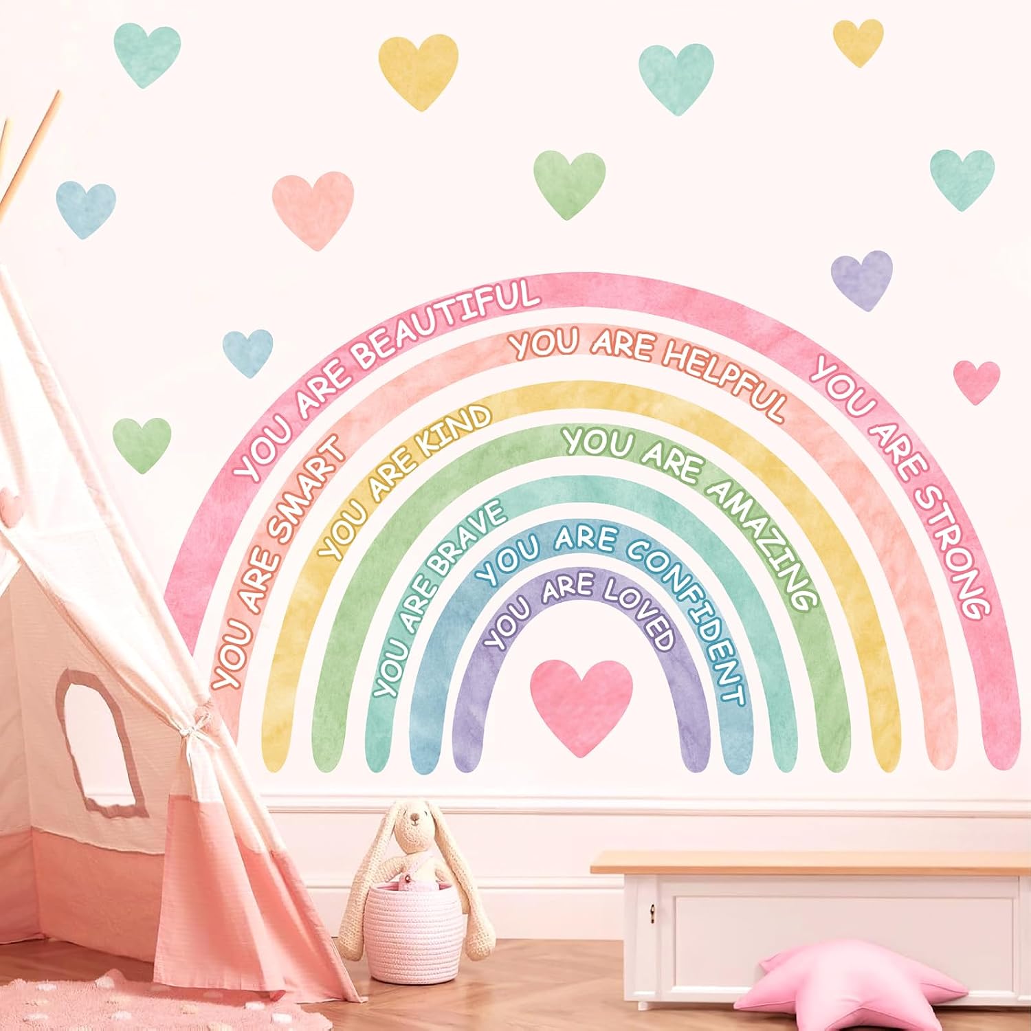 Large Rainbow Wall Stickers Kids Inspirational Wall Decal for Girl Bedroom Peel / Watercolor Blue