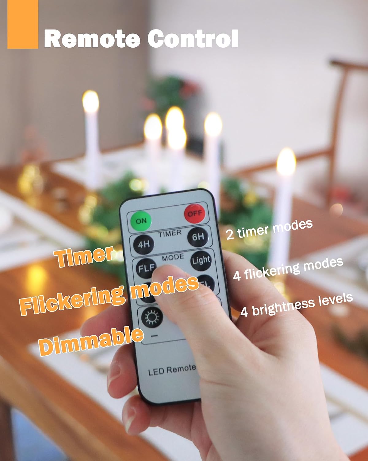 FPOO 6PCS Christmas Window Candles with Timer, Led Flickering Flameless Candles with Remote, Battery Operated Taper
