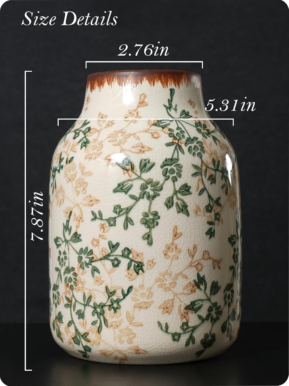 Vintage Ceramic Vase / Beige and Green-002 / 7.8 Inch