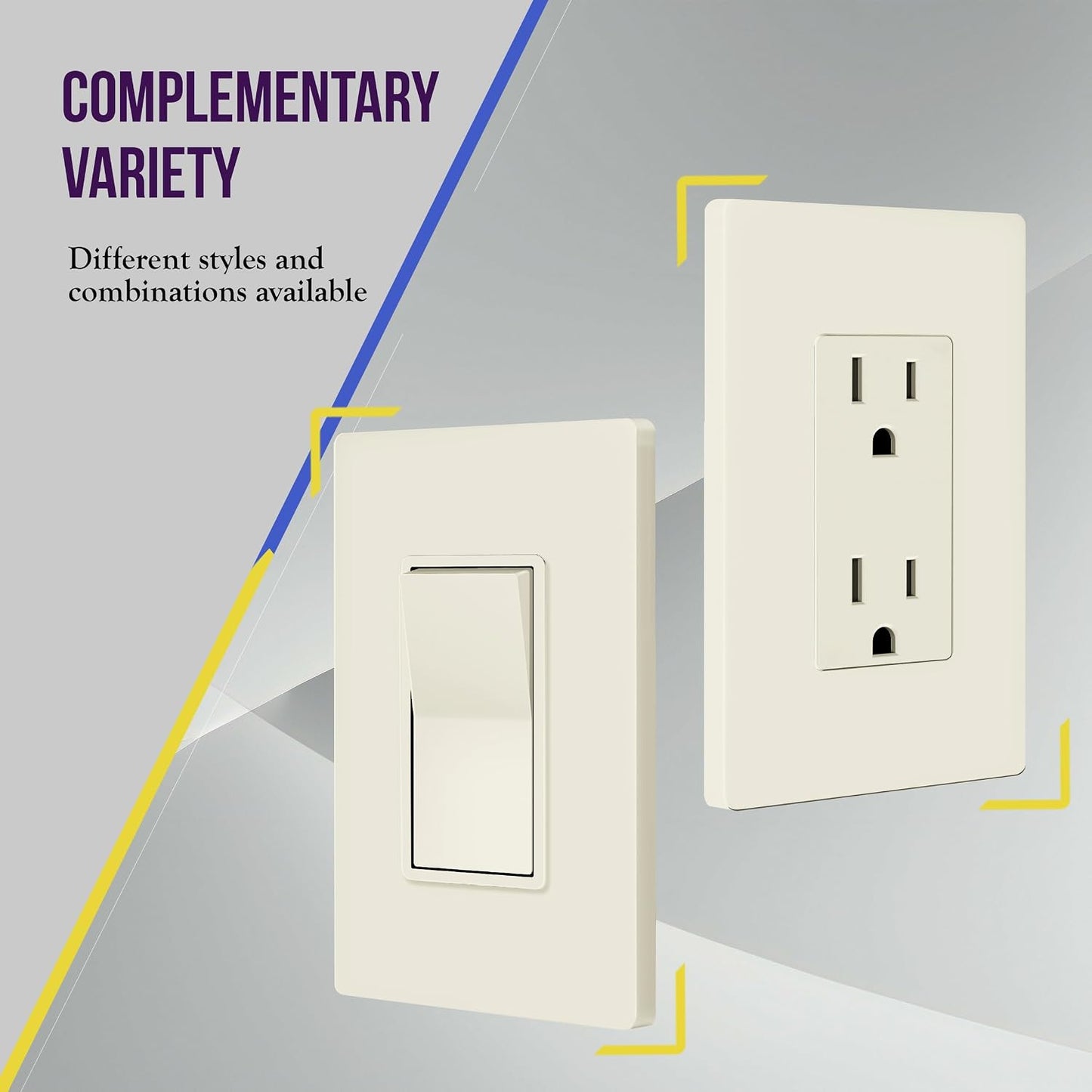ENERLITES 1-Gang Light Almond Screwless Decorator Wall Plate Outlet Cover | 10 Pack, Size 4.68" x 2.93", Fits light