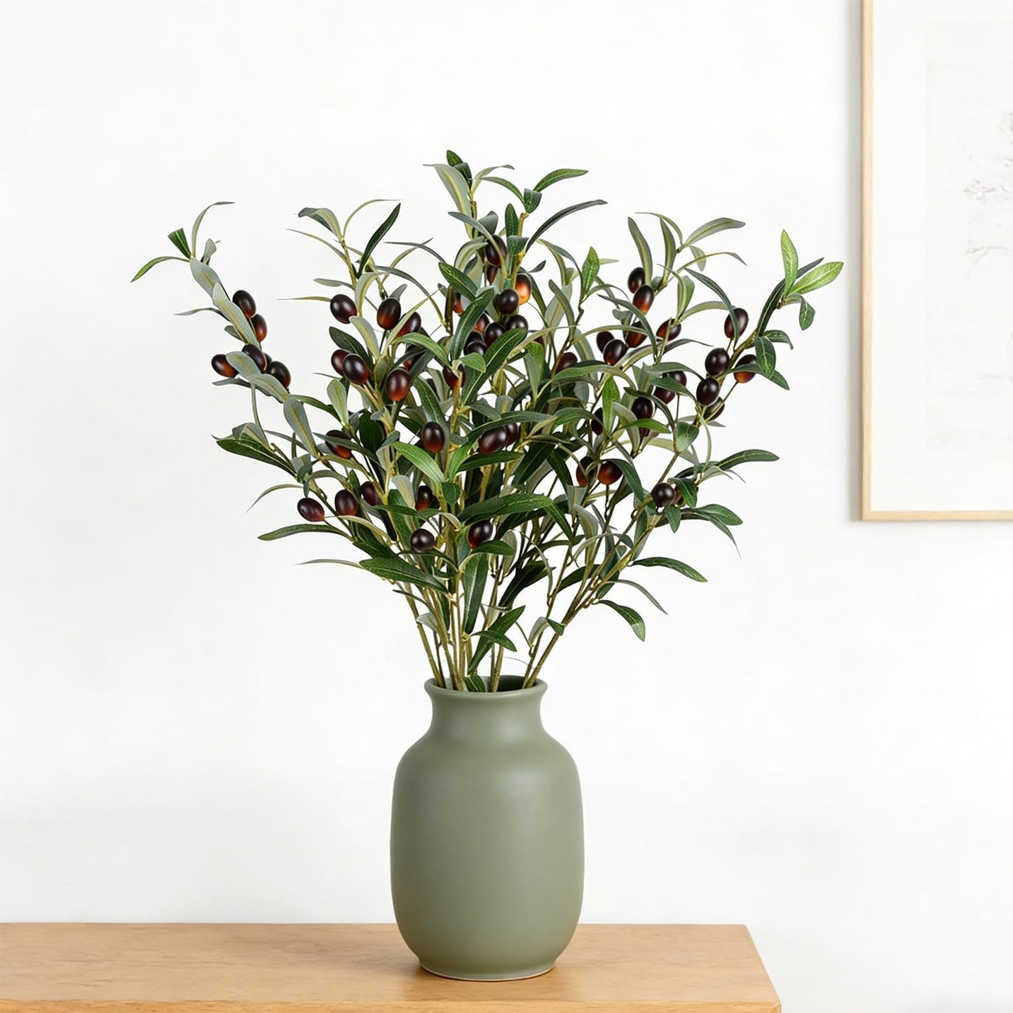 Olive Branch Artificial Plants Greenery Stems Faux Olive Branches for Vases / Green / Set of 6
