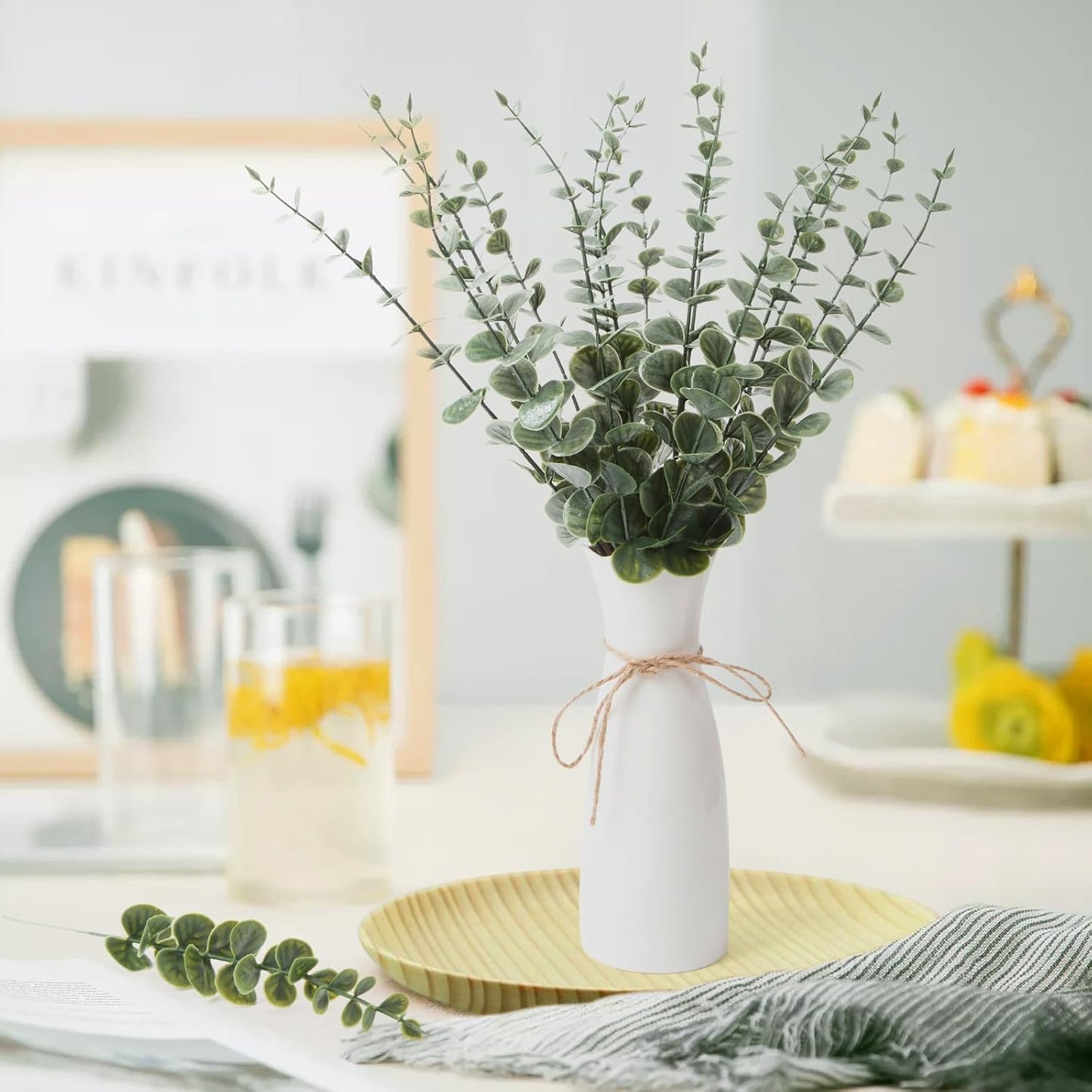 Eucalyptus Stems Greenery Stems Fake Leaves Artificial Flowers Bouquet Faux / Dark Green / Set of 18