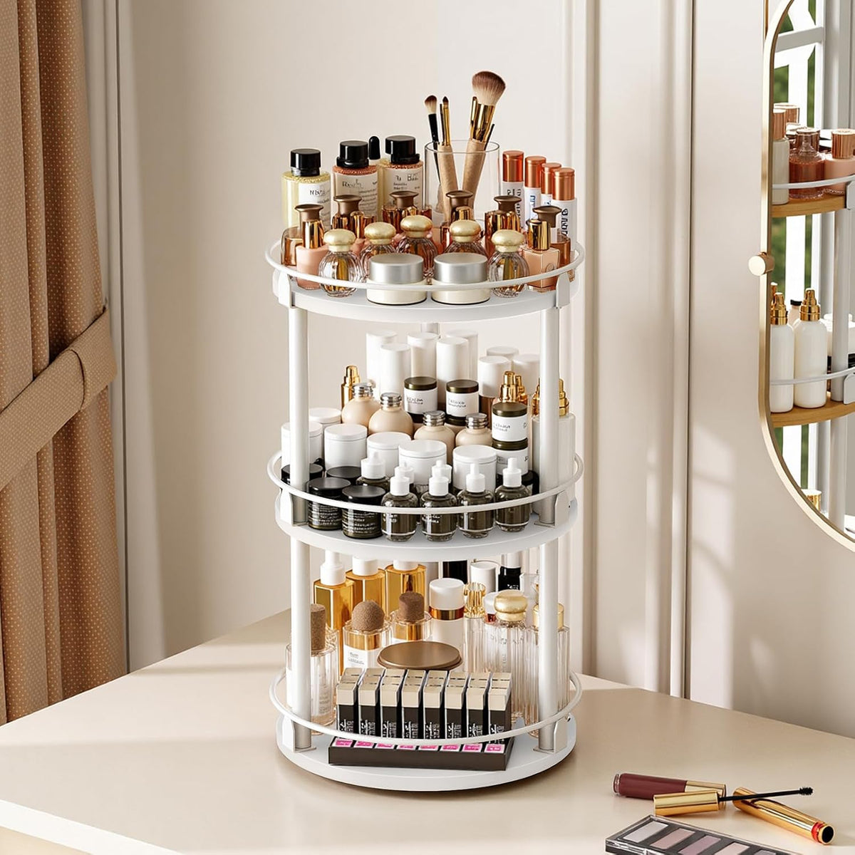 Lazy Susan Organizer, Rotating Spice Rack, 3 Tier Spice Turntable Organizer, Industrial Turntable Spice Holder, for