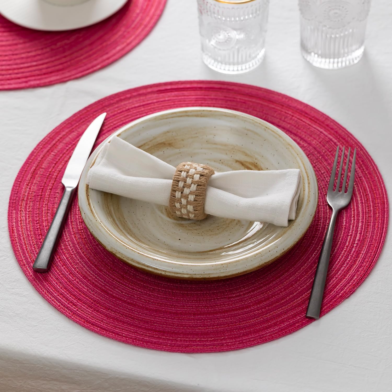 BARoyal Round Placemats Set of 12 Woven Placemats Washable Braided Table Mats for Dining Table Heat Resistant Non-Slip