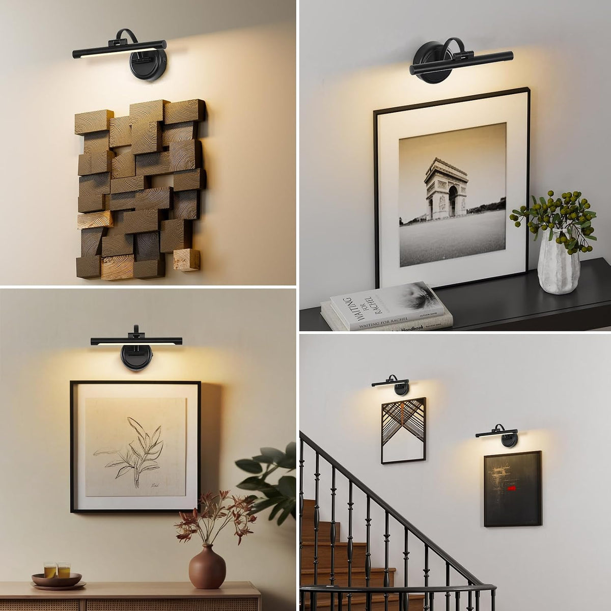 Tassuowell Rechargeable Picture Light for Wall, Cordless Art Lights Battery Operated, Dimmable Wall Light with Remote &