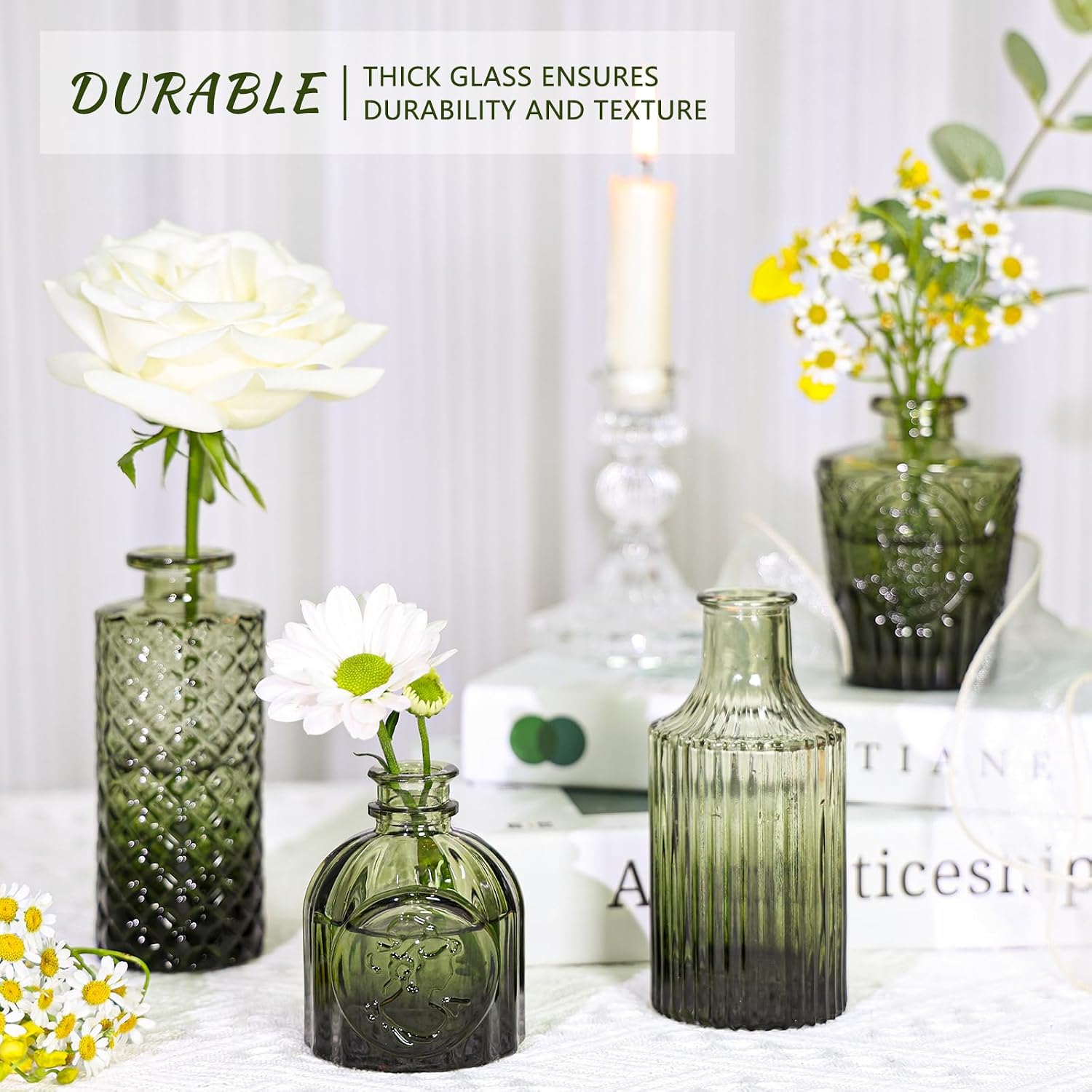 Mini Vintage Vase for Rustic / Green / Set of 24