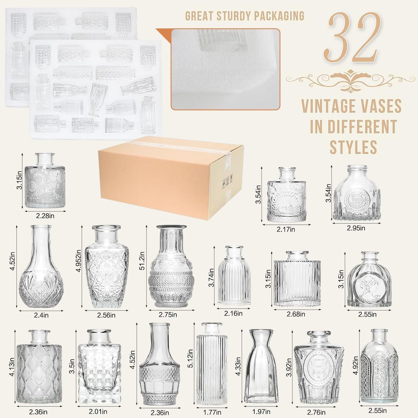 Glass Bud Vase Set of Wedding Centerpieces / Clear / Set of 32