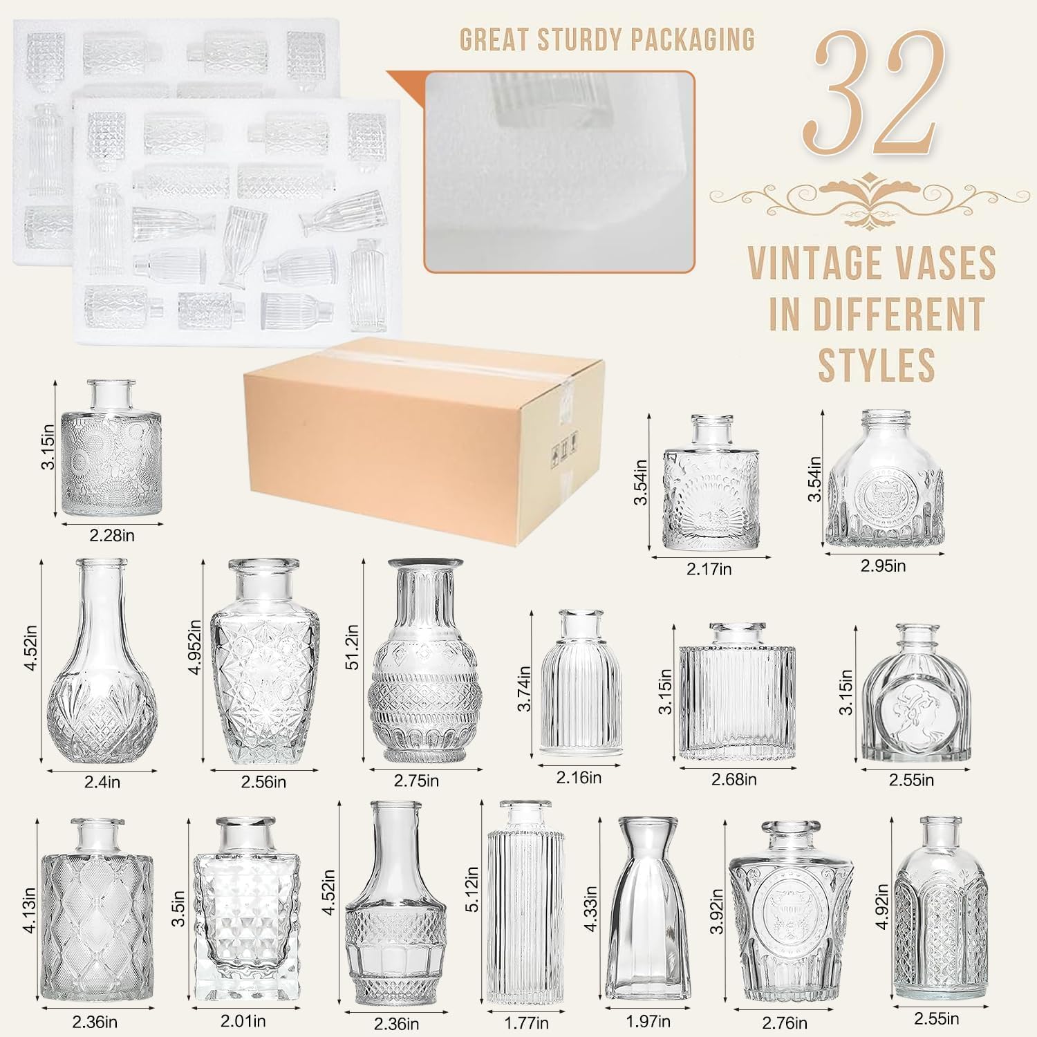 Glass Bud Vase Set of Wedding Centerpieces / Clear / Set of 32