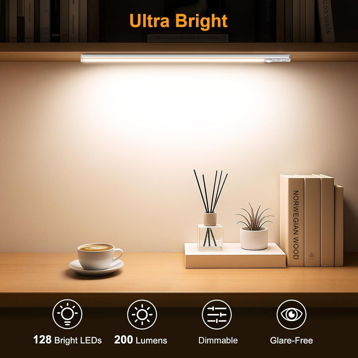 Gritin 14.7inch Under Cabinet Lighting Rechargeable 2 Pack | 3 Color Temps & 5 Brightness,Super Bright,4 Modes,Motion