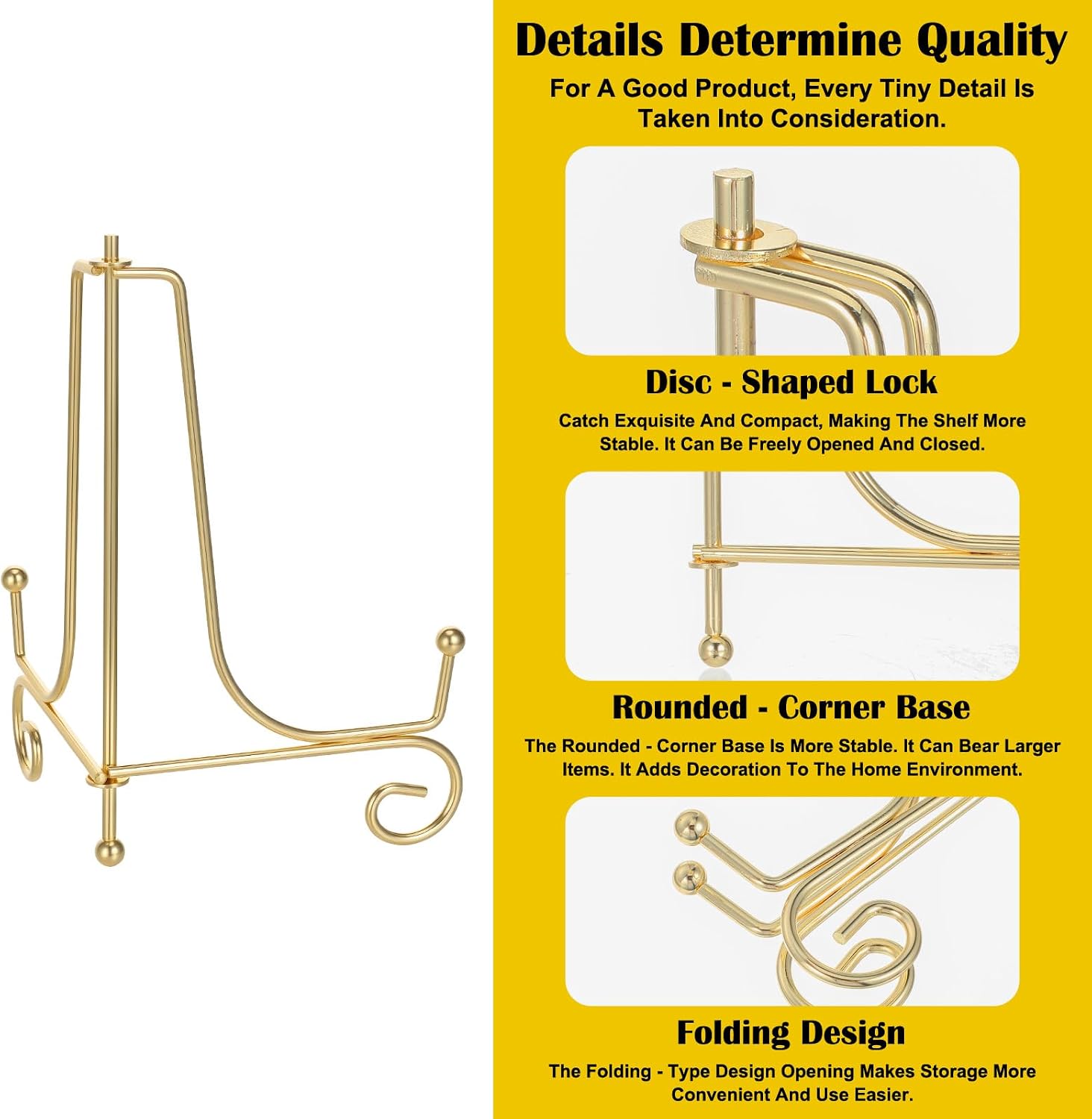 Decorative Metal Plate Holders Foldable Easel Holder Picture / Gold / 6 Inch / Set of 12