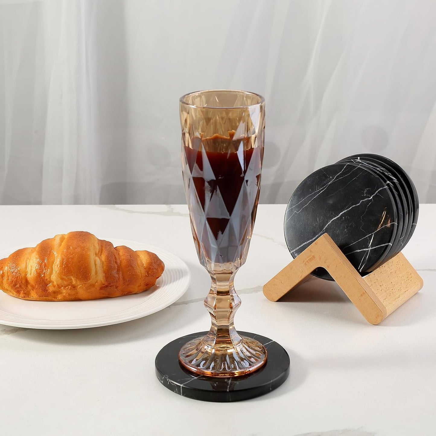 Black Marble Coasters / Nero Marquina Black / 3.9 Inch / Set of 6