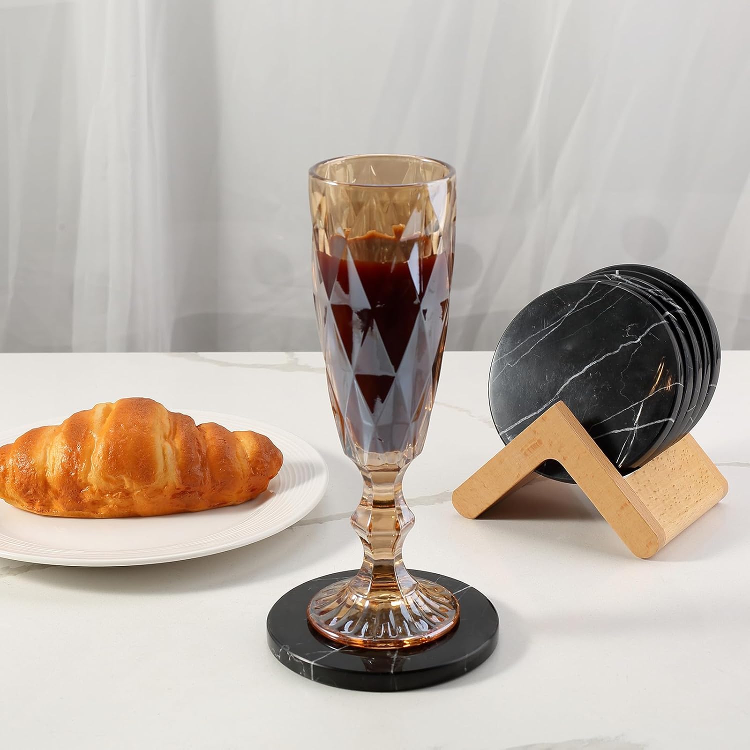 Black Marble Coasters / Nero Marquina Black / 3.9 Inch / Set of 6