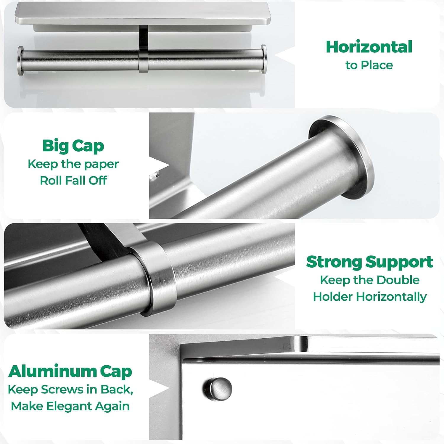Toilet Paper Holder - Aluminium Double Roll Toilet Tissue Holder with Mobile Phone Shelf for Bathroom, 3M Self Adhesive