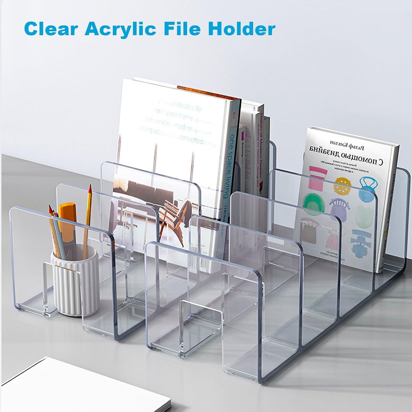 Sturdy Desk File Organizer Shelf Book Holder Purse Handbag Clutch Divider File / Clear / Set of 4