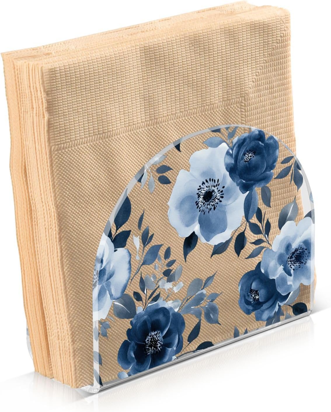 Watercolor Gray Peony Flowers Napkin Holder / Blue Floral