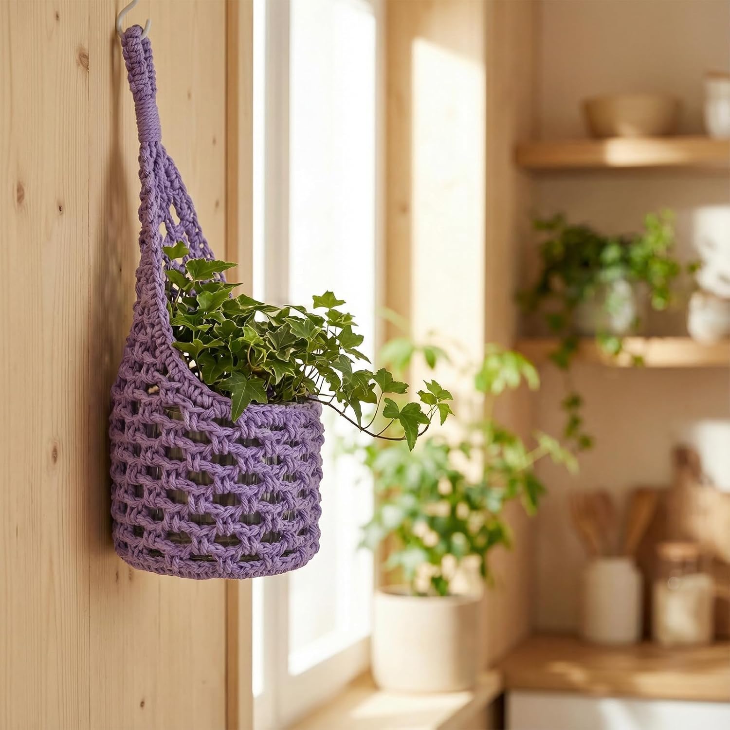 Macrame Wall Plant Hanger / Purple / 6-inch / 6 Inch