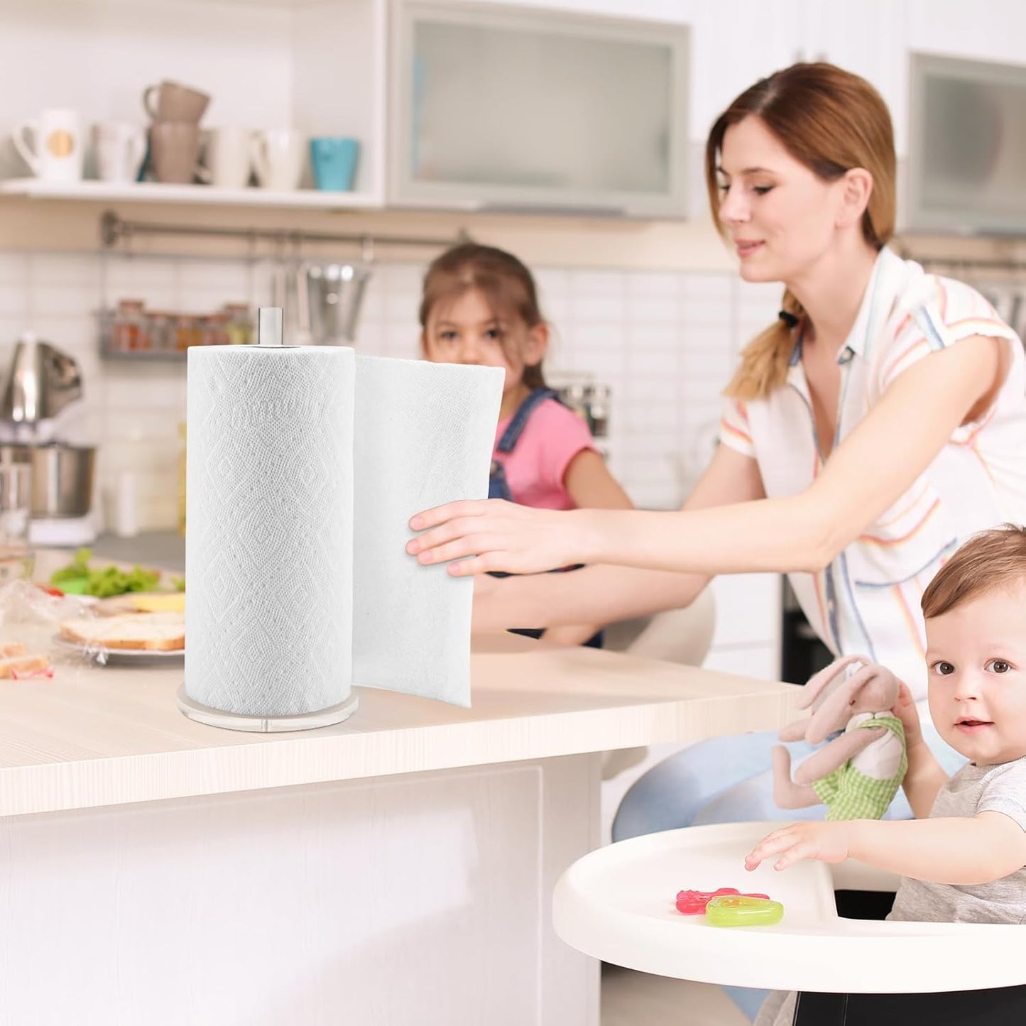 Paper Towel Holder Countertop Clear Acrylic 5.9" Diameter Thickening Sturdy Base,for Kitchen Bathroom, Paper Towel