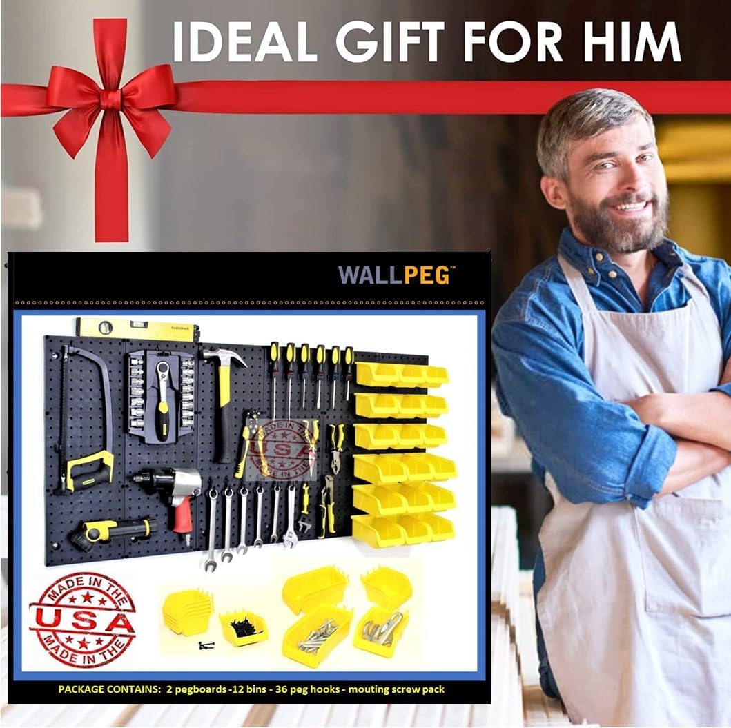 Pegboard Kit - 4 Each 24"x16" Peg Board Panels - Made in USA - Mounted Size is 64" x 24" Pegboards Wall Organizer for