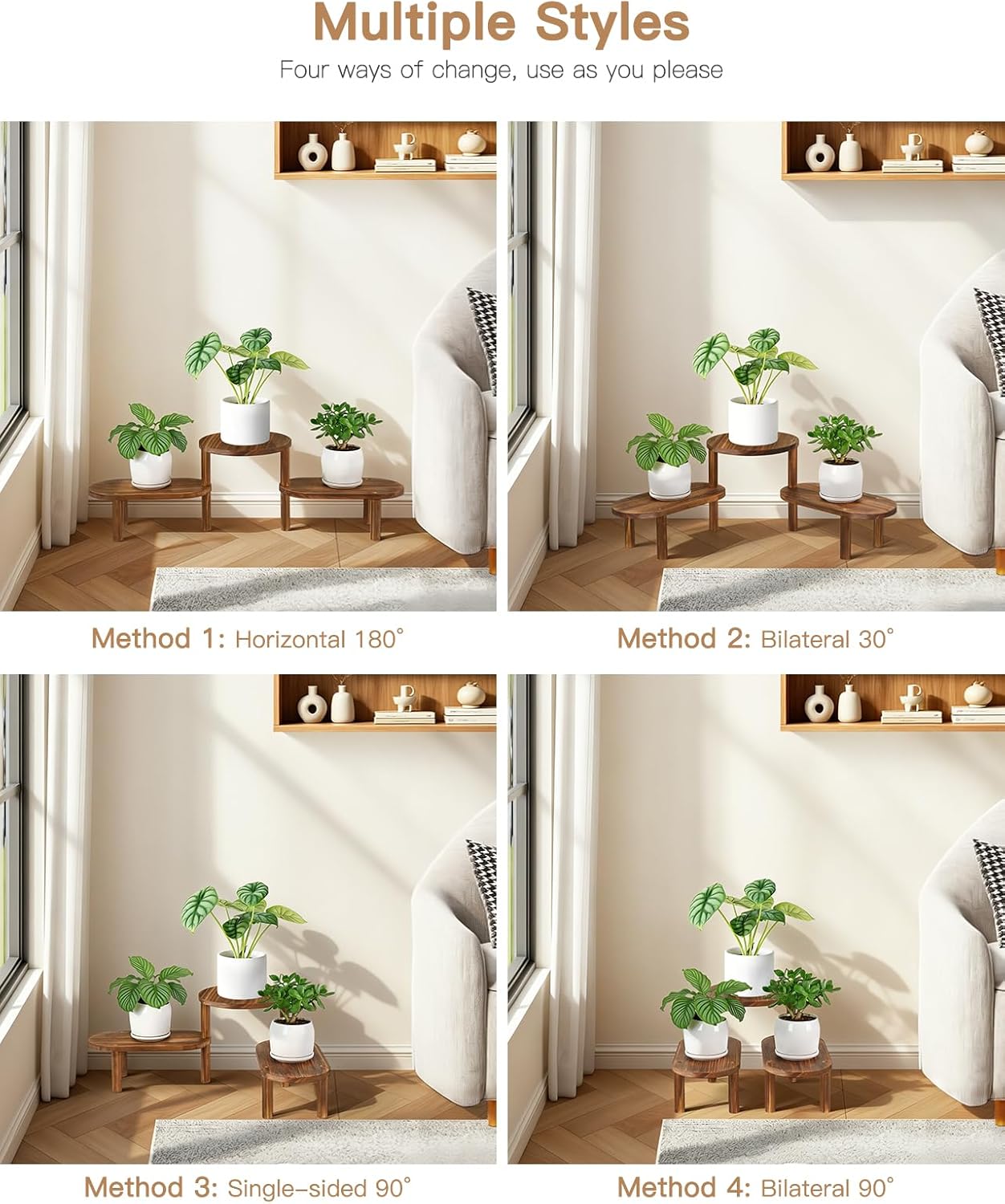 Corner Plant Stand Indoor, Adjustable Convex Round Flower Stand | Heavy Duty 3 Tier Long Plant Shelf Indoor, Deformed
