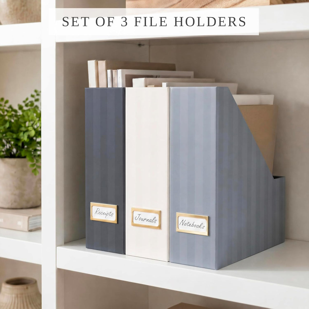 Beautiful Magazine Holder Set of 3 - Sturdy File Holder for Desk or Shelves | The Perfect Office & Work Storage to