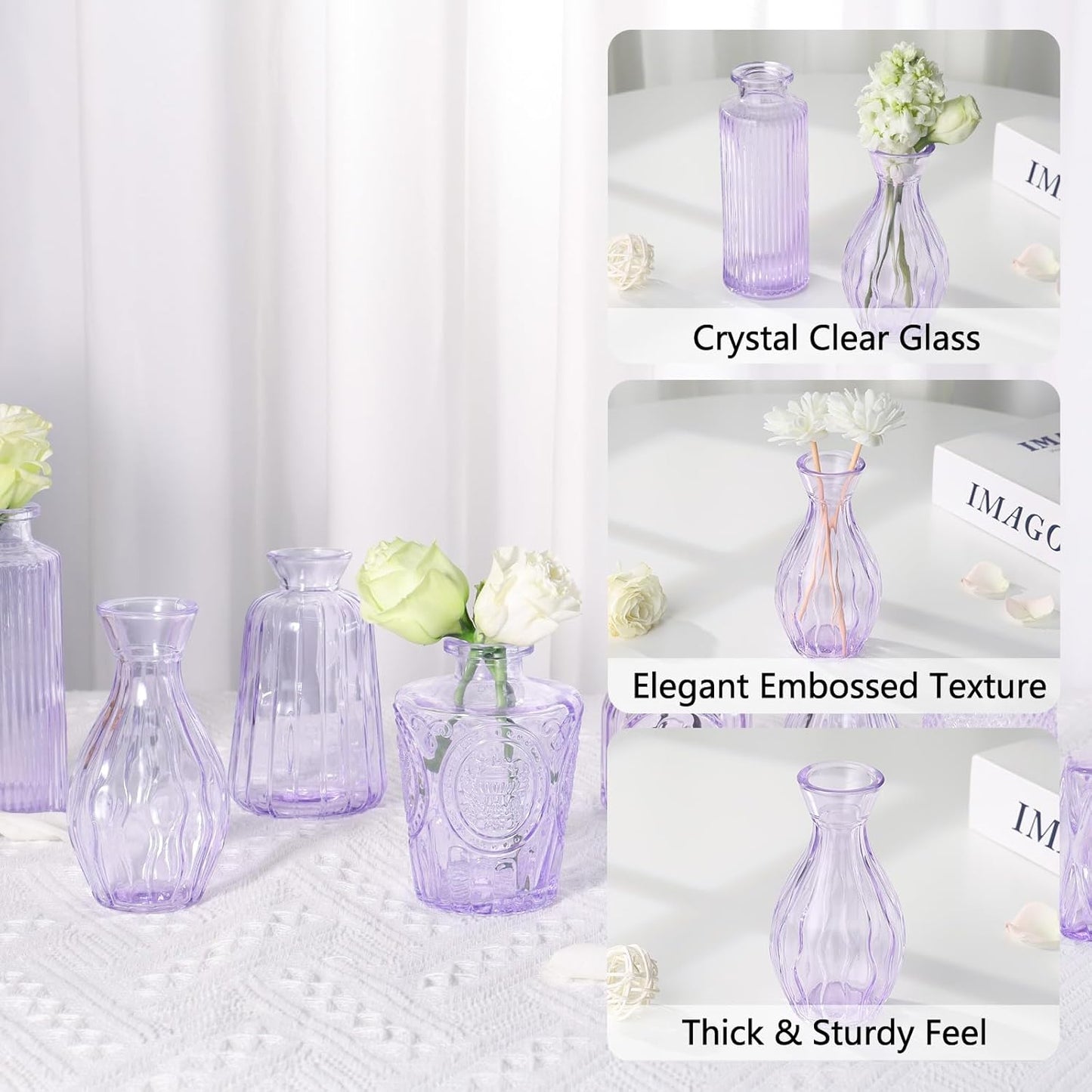 Glass Bud Vases Mini Flower Vase Small Vintage Vases for Centerpiece Table / Purple / Set of 12