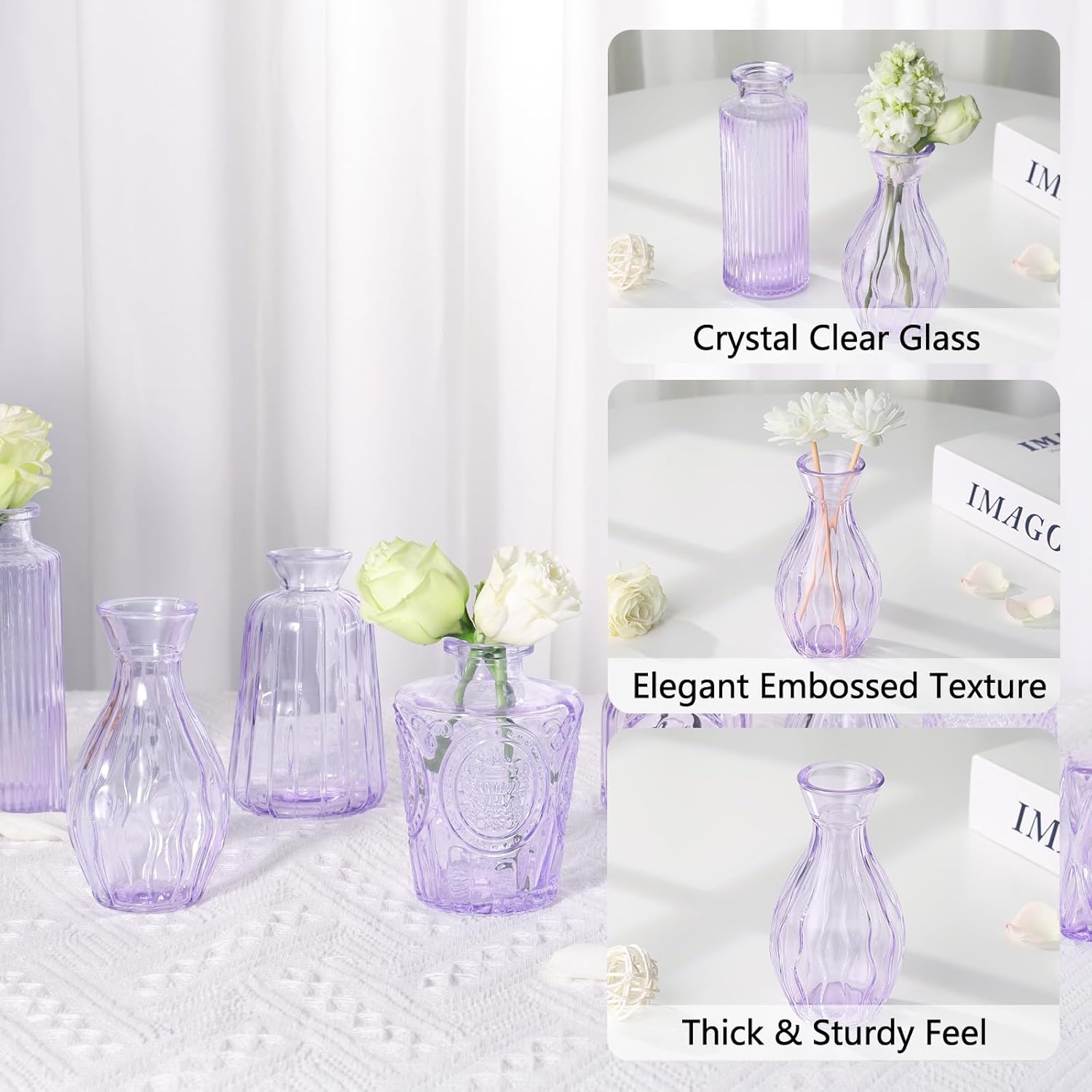 Glass Bud Vases Mini Flower Vase Small Vintage Vases for Centerpiece Table / Purple / Set of 12