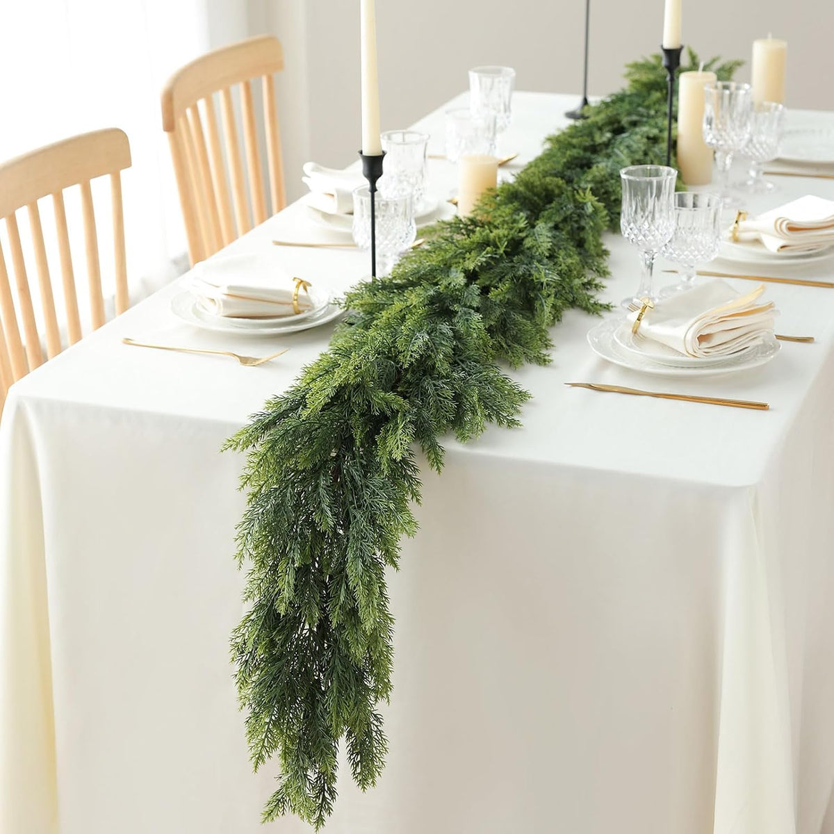 MIZII Christmas Garlands 10FT Thick Artificial Pine Garland Real Touch Green Faux Pines Vine Greenery Garland Christmas