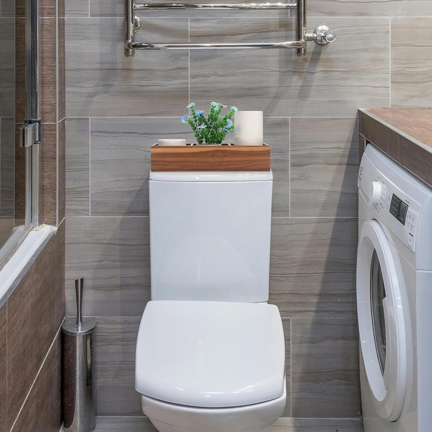 Wood Bathroom Basket / 16.5 x 5.5 x 3.5
