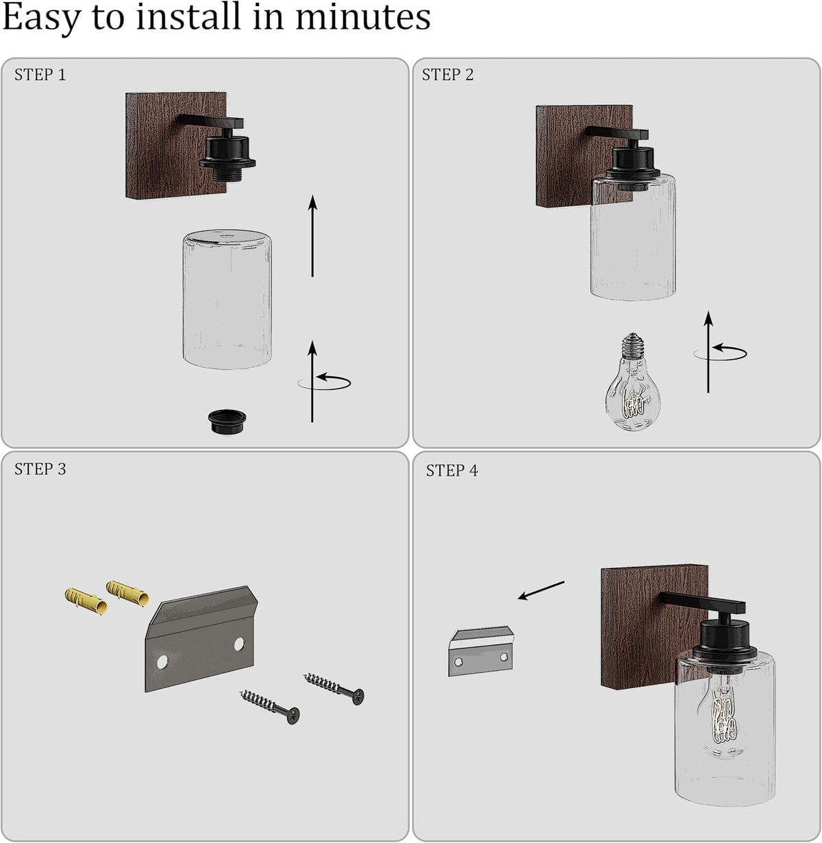 Rayogale Wireless Battery Operated Wall Sconce Set of 2 with Remote Control | Black & Walnut Dimmable Rechargeable Wall
