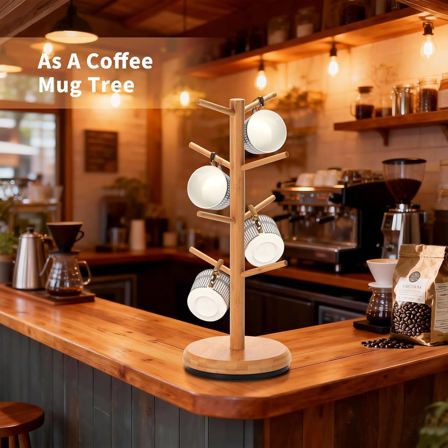 BAMBANG Mug Holder, 360° Rotating Mug Tree Holds 8 Coffee Cups, Space Saving Mug Rack with Stable Base for Kitchen