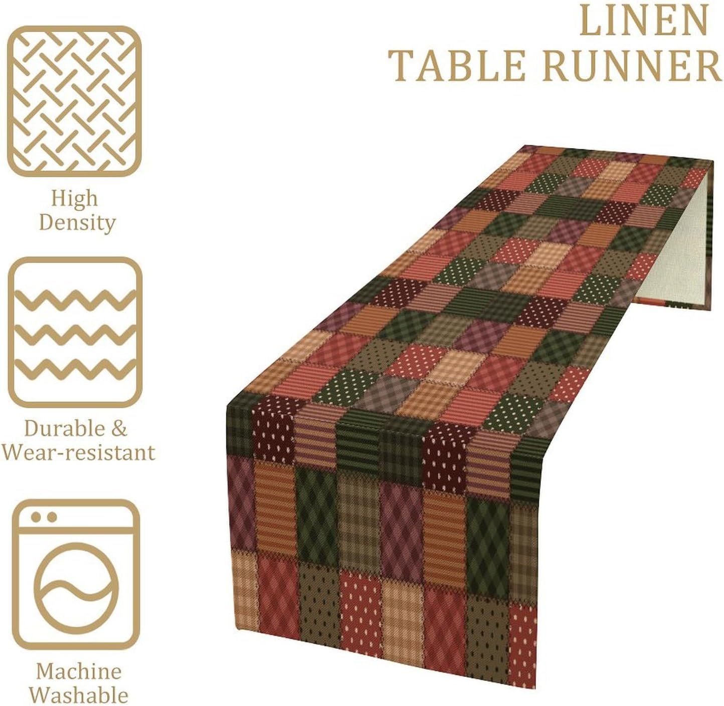 Vintage Patchwork Table Runner Abstract Geometric Pattern Splicing Design Pattern Printed Linen Table Runner for Home