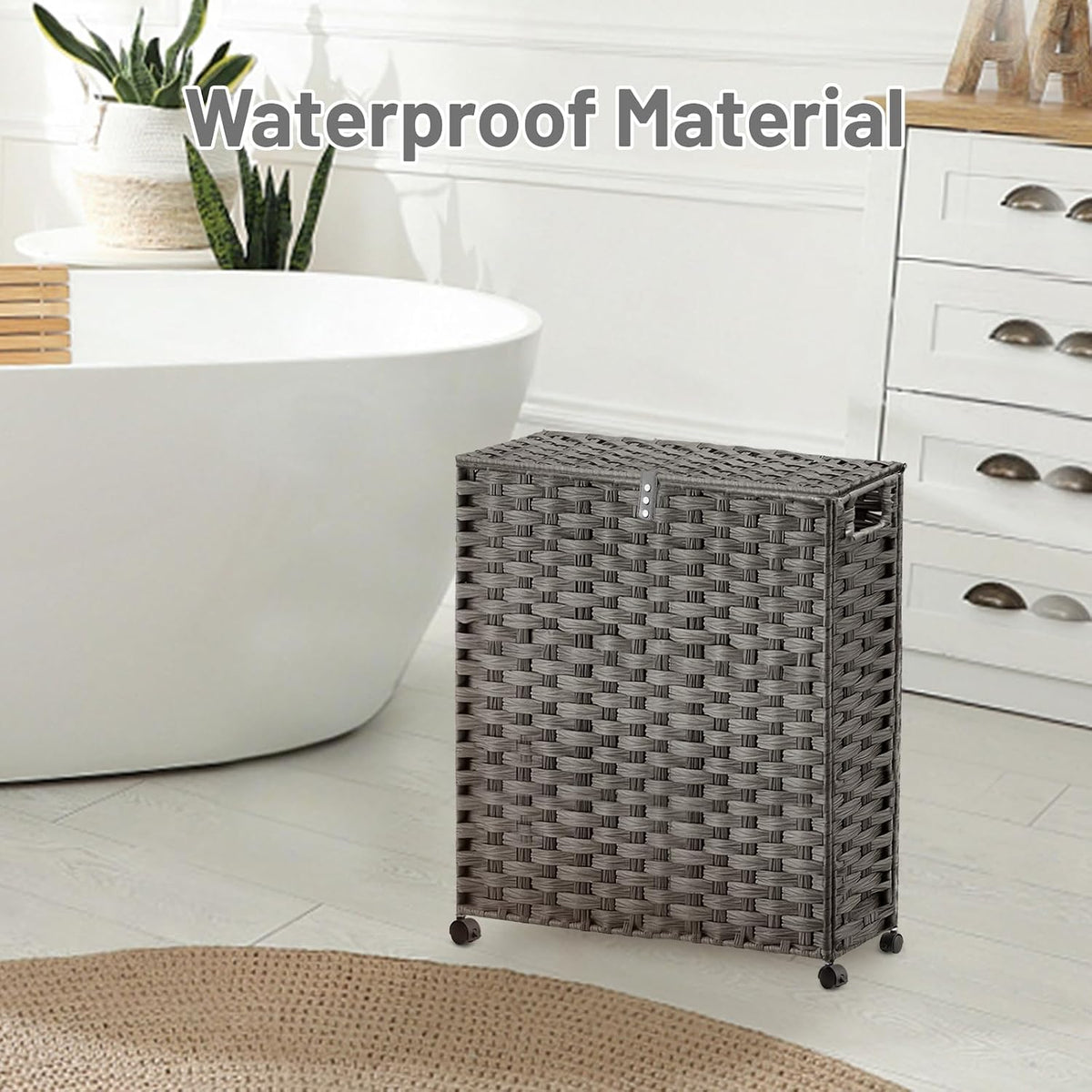Hiagnete Toilet Paper Storage Basket with Lid and Wheels, Rattan Toilet Paper Holder Storage, Toilet Paper Organizer