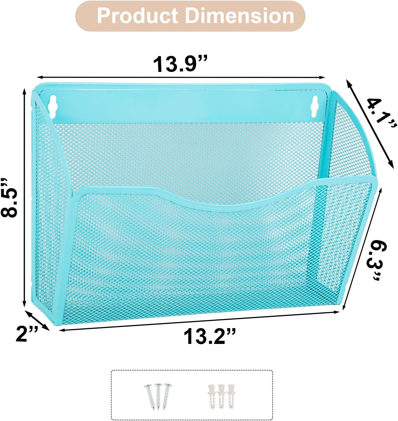 3 Single Pocket Mesh Hanging File Organizer, Vertical Wall Mounted Magazine File Holder, Mount Basket Mail Paper