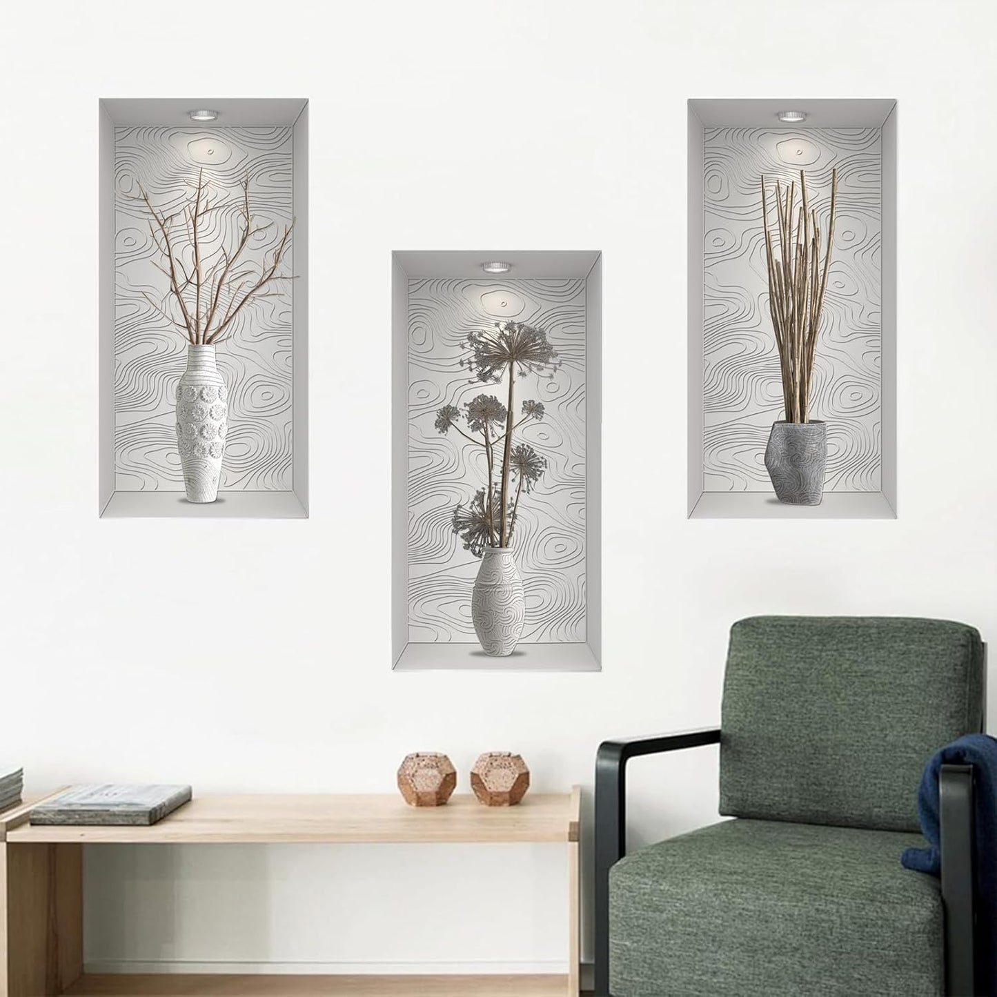 3D Vase Art Wall Stickers Self-Adhesive Potted Wall Decals / Grey Branch