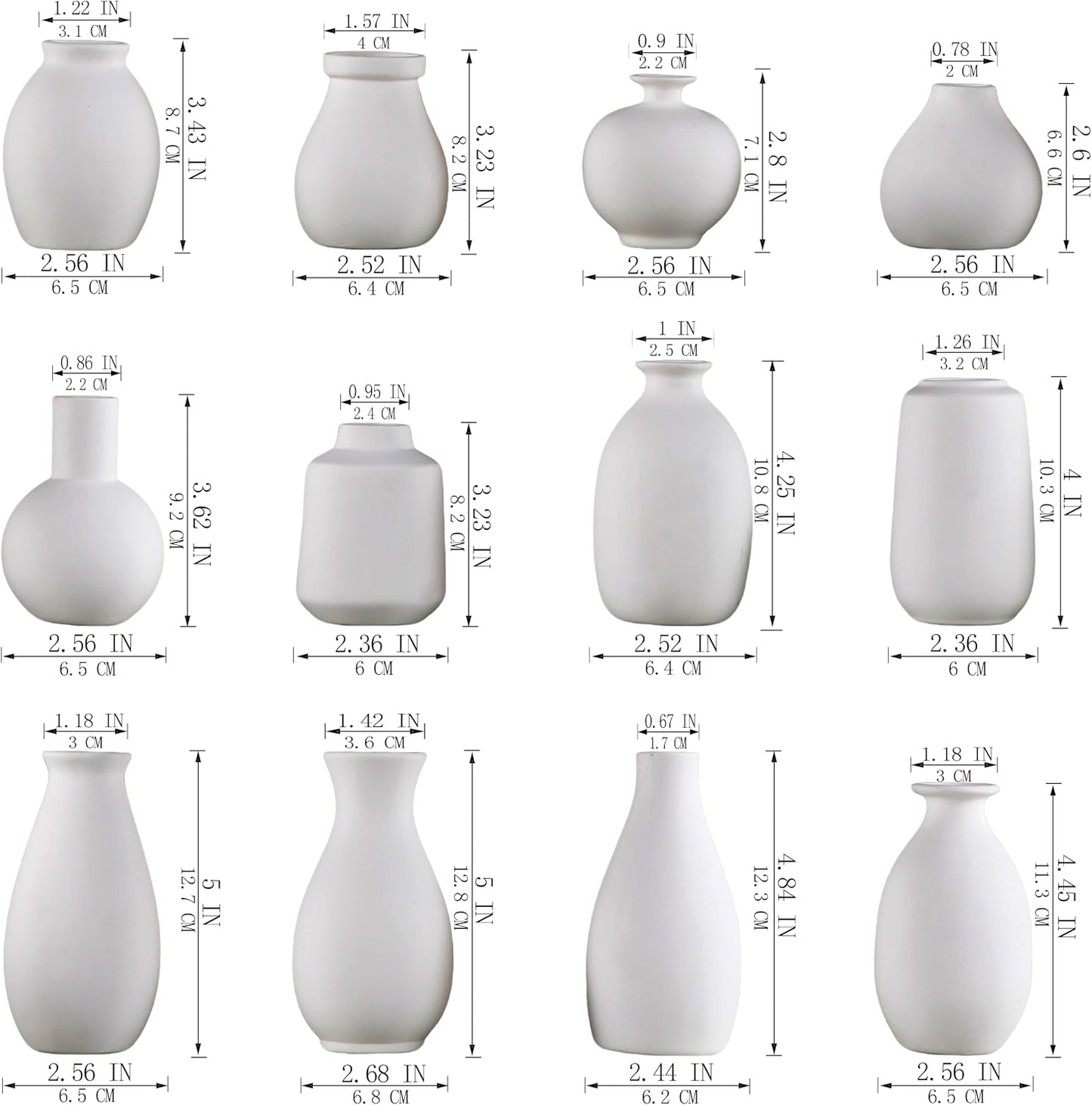 Ceramic Bud Vase / White / Set of 12