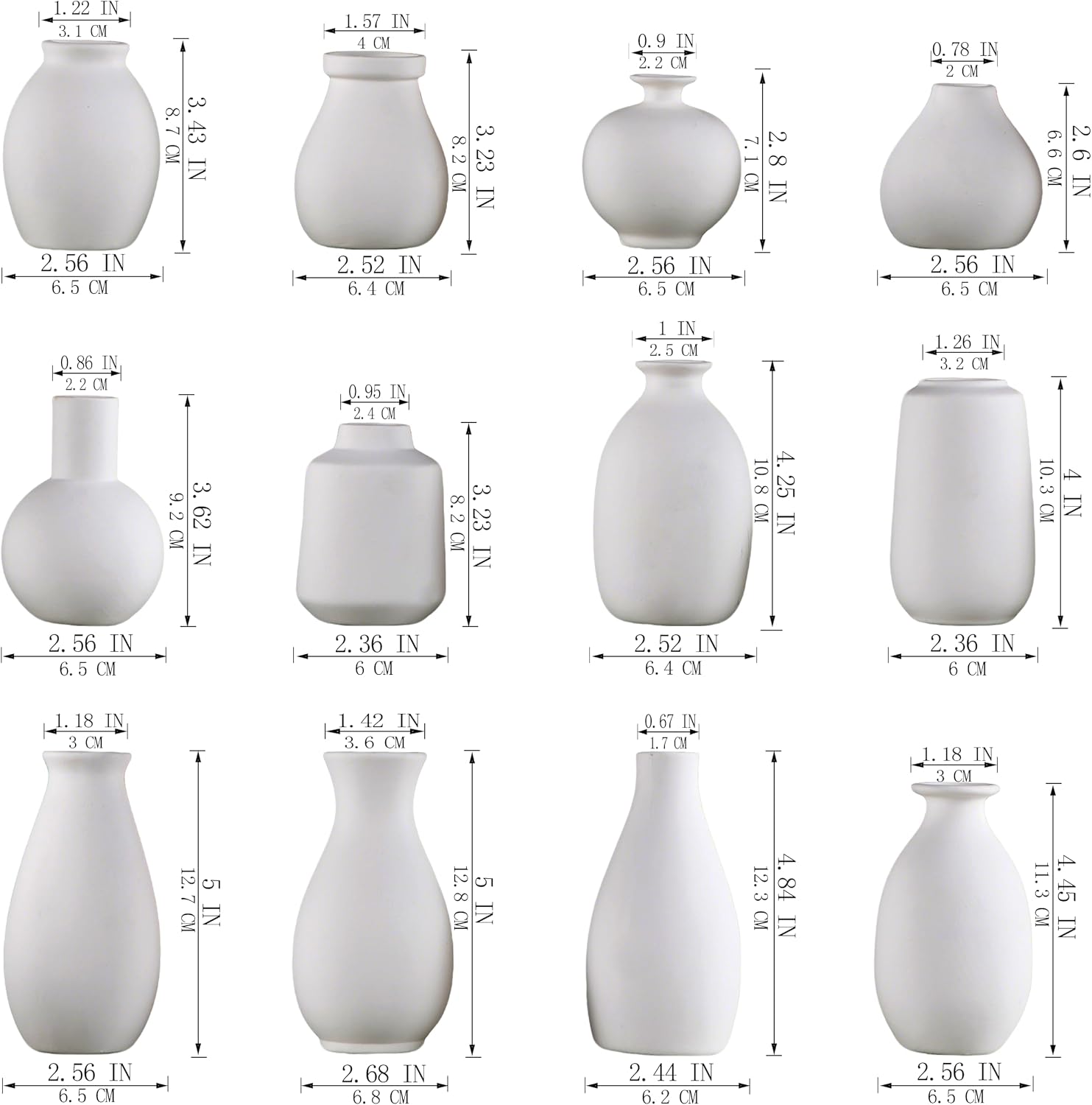 Ceramic Bud Vase / White / Set of 12