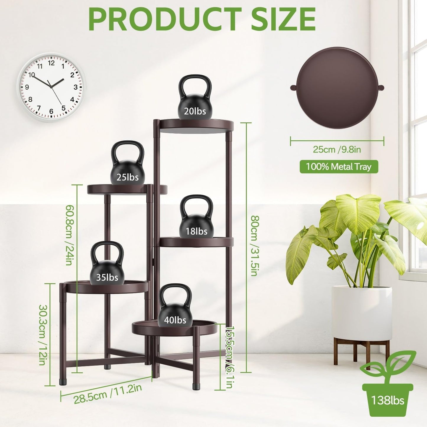 iDavosic.ly 5 Tier Large Plant Stand Indoor Outdoor, 10 Inch Tray, Bronze | Tiered Metal Corner Heavy Duty Multiple