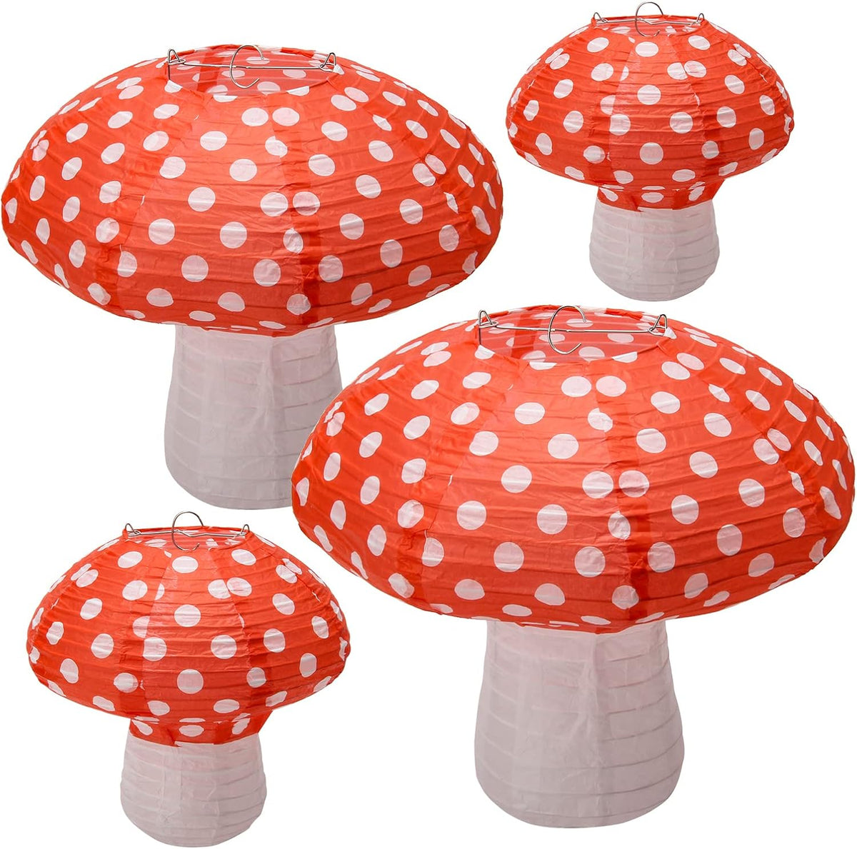 Windspeed 4Pcs Mushroom Shaped Paper Lanterns 8 inch & 12 inch