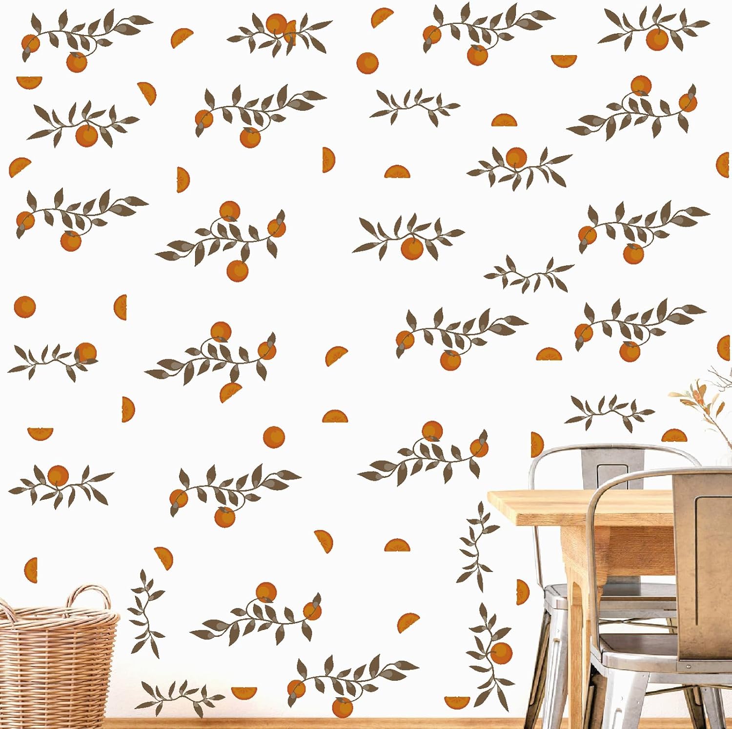 Wall Decals Boho Fruit Leaf Wall Stickers Small Tree Leaf Sticker Vintage Green Leaves / Orange Leaf