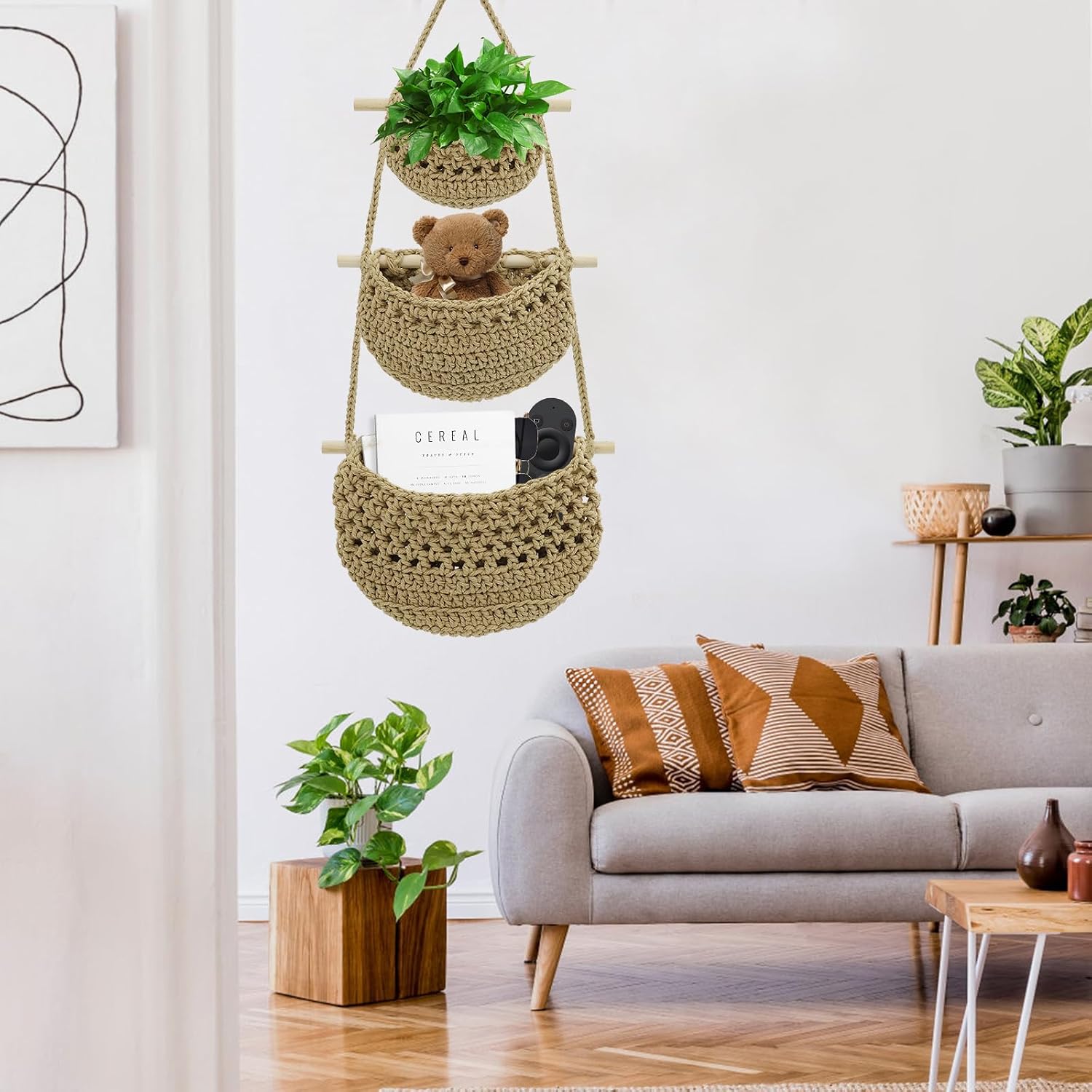 Boho Wall Baskets / Brown-cotton