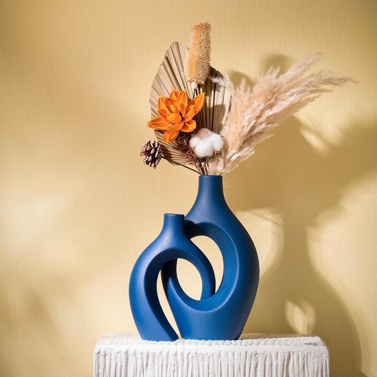 Snuggle Hollow Ceramic Vase / Navy Blue XL / 11 Inch / Set of 2